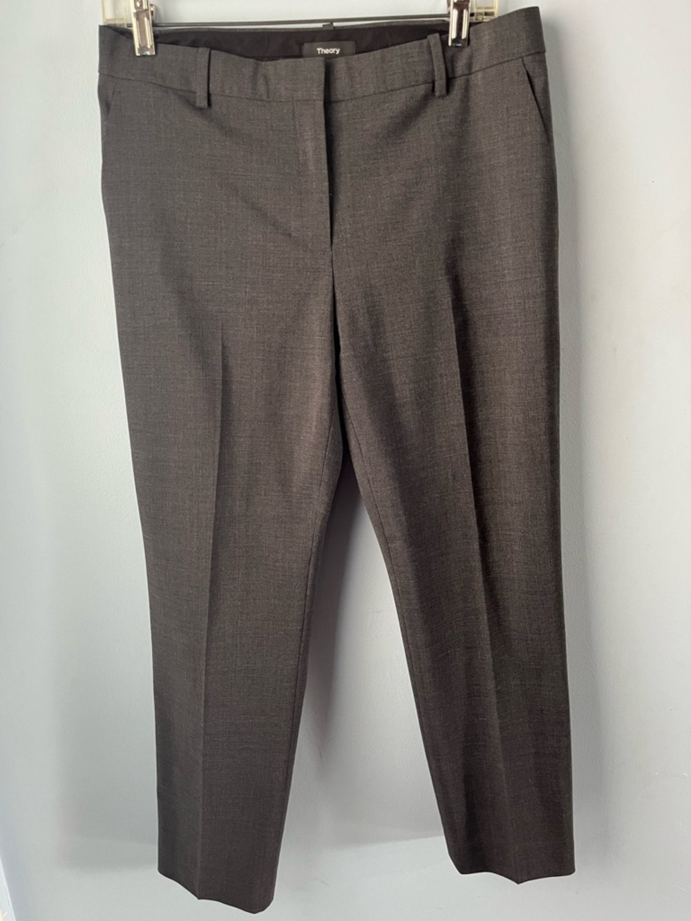 Theory Treeca Wool Cropped Stretch High Waist Gray Dress Pants Pockets Size 8